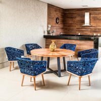 Conjunto Sallez 1 Mesa Mais 6 Cadeiras em Corda Náutica